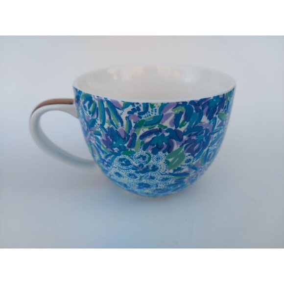 Lilly Pulitzer Floral Lion Oversized Mugs Set Of 2 Blue & Green Ceramic - Picture 3 of 4